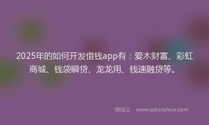2025年的如何开发借钱app有：爱木财富、彩虹商城、钱袋瞬贷、龙龙用、钱速融贷等。
