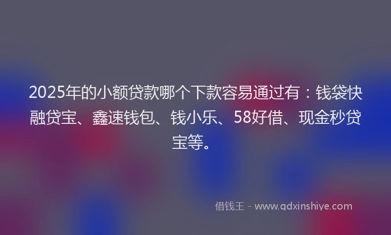 2025年的小额贷款哪个下款容易通过有：钱袋快融贷宝、鑫速钱包、钱小乐、58好借、现金秒贷宝等。