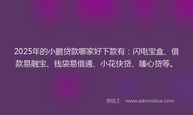 2025年的小鹏贷款哪家好下款有：闪电宝盒、借款易融宝、钱袋易借通、小花快贷、臻心贷等。
