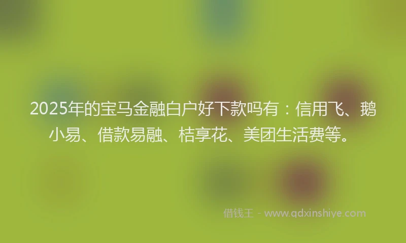 2025年的宝马金融白户好下款吗有：信用飞、鹅小易、借款易融、桔享花、美团生活费等。