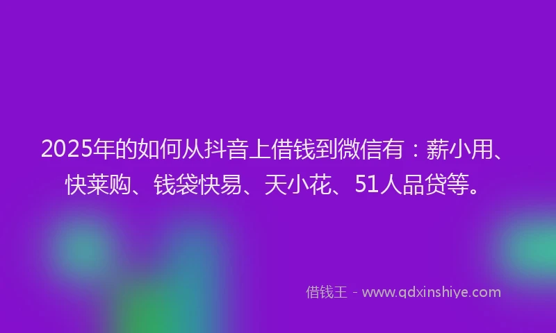 2025年的如何从抖音上借钱到微信有：薪小用、快莱购、钱袋快易、天小花、51人品贷等。