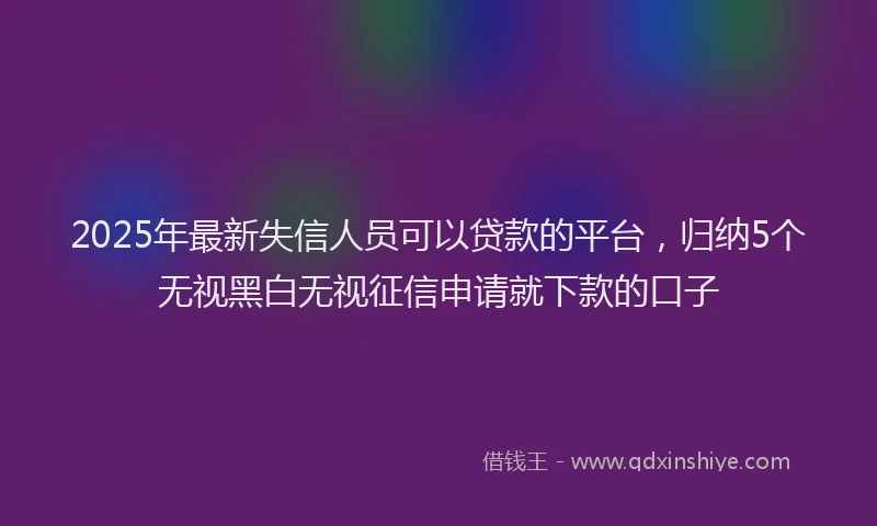 2025年最新失信人员可以贷款的平台，归纳5个无视黑白无视征信申请就下款的口子