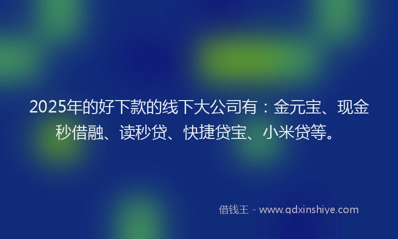 2025年的好下款的线下大公司有：金元宝、现金秒借融、读秒贷、快捷贷宝、小米贷等。