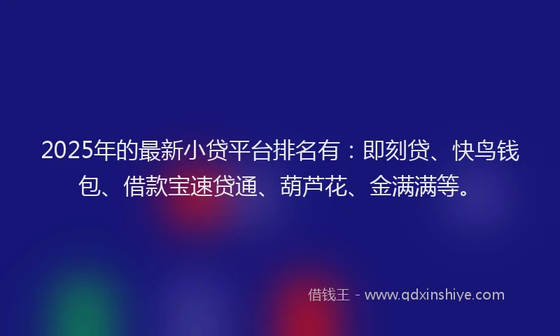 2025年的最新小贷平台排名有：即刻贷、快鸟钱包、借款宝速贷通、葫芦花、金满满等。