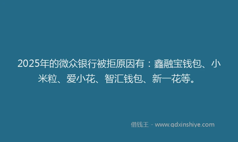 2025年的微众银行被拒原因有：鑫融宝钱包、小米粒、爱小花、智汇钱包、新一花等。