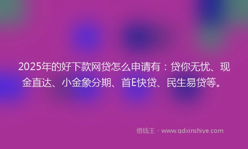 2025年的好下款网贷怎么申请有：贷你无忧、现金直达、小金象分期、首E快贷、民生易贷等。