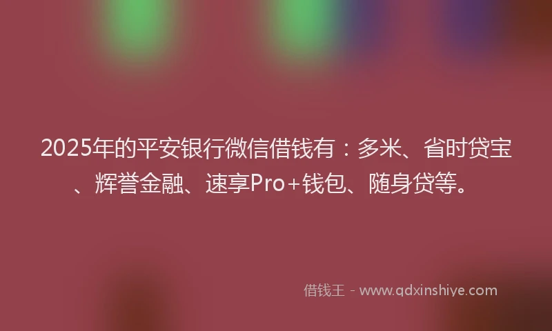 2025年的平安银行微信借钱有：多米、省时贷宝、辉誉金融、速享Pro+钱包、随身贷等。