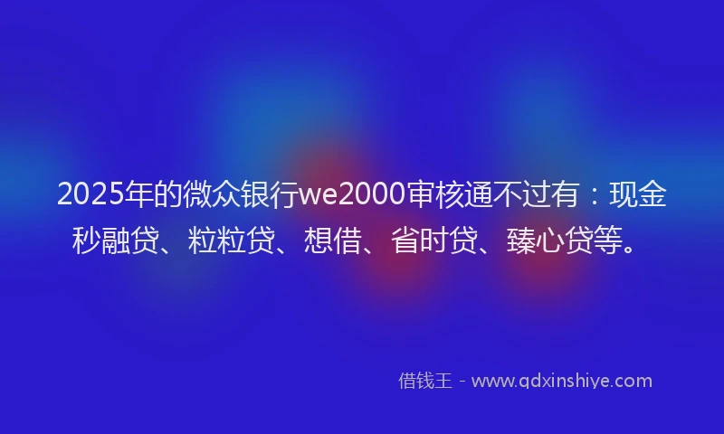 2025年的微众银行we2000审核通不过有：现金秒融贷、粒粒贷、想借、省时贷、臻心贷等。