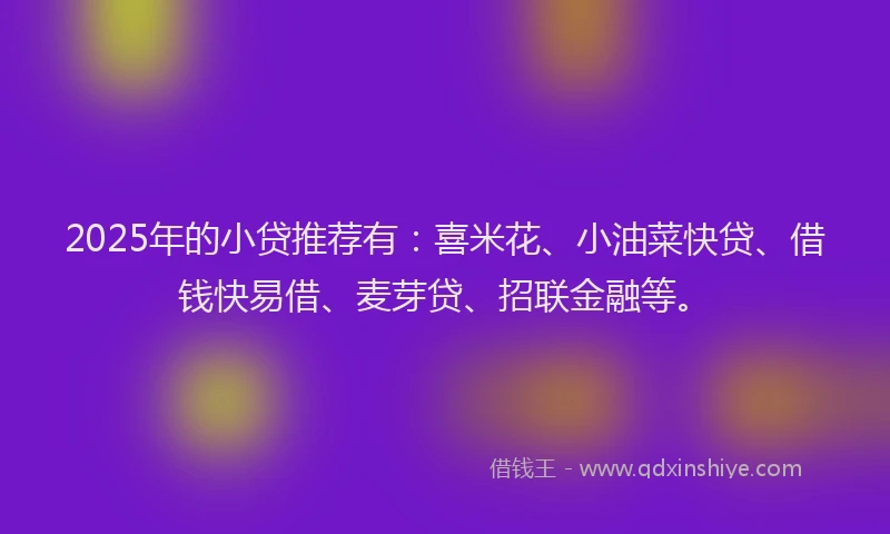 2025年的小贷推荐有：喜米花、小油菜快贷、借钱快易借、麦芽贷、招联金融等。