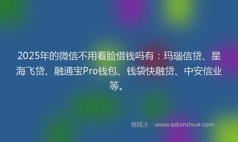 2025年的微信不用看脸借钱吗有：玛瑙信贷、星海飞贷、融通宝Pro钱包、钱袋快融贷、中安信业等。