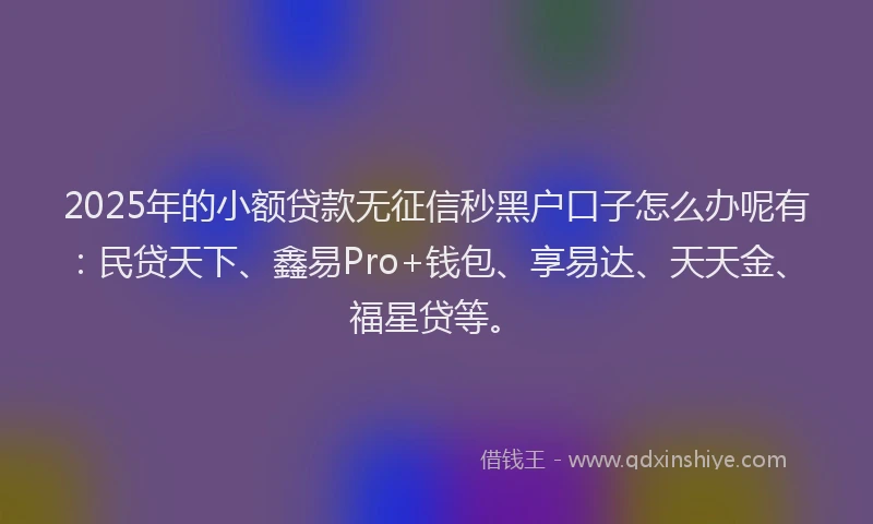 2025年的小额贷款无征信秒黑户口子怎么办呢有：民贷天下、鑫易Pro+钱包、享易达、天天金、福星贷等。