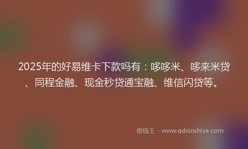 2025年的好易维卡下款吗有：哆哆米、哆来米贷、同程金融、现金秒贷通宝融、维信闪贷等。