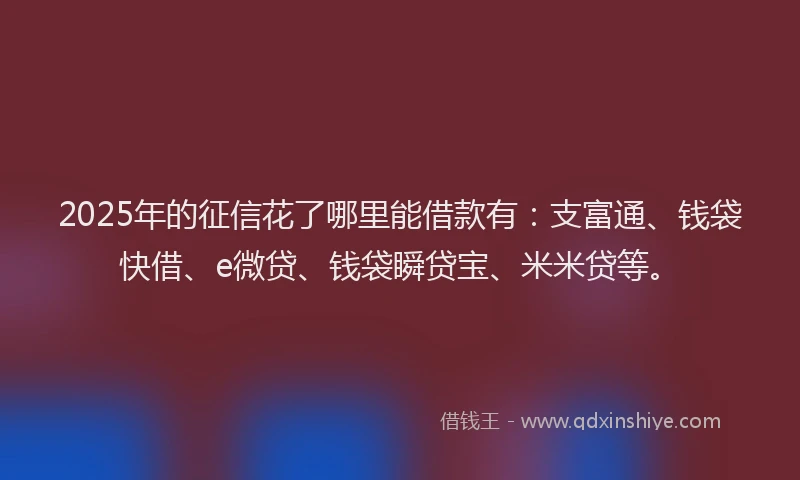 2025年的征信花了哪里能借款有：支富通、钱袋快借、e微贷、钱袋瞬贷宝、米米贷等。
