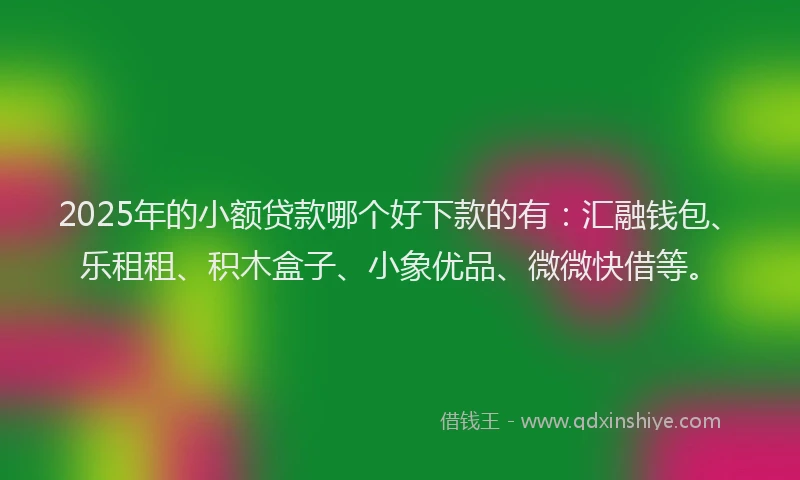 2025年的小额贷款哪个好下款的有：汇融钱包、乐租租、积木盒子、小象优品、微微快借等。