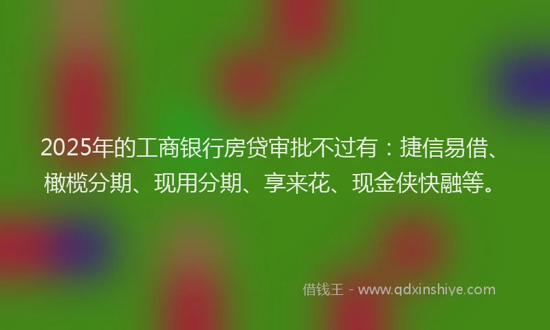 2025年的工商银行房贷审批不过有：捷信易借、橄榄分期、现用分期、享来花、现金侠快融等。