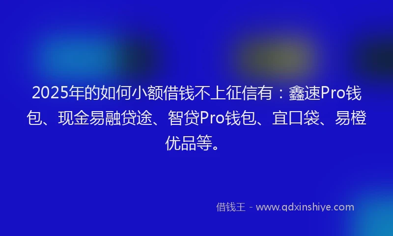 2025年的如何小额借钱不上征信有：鑫速Pro钱包、现金易融贷途、智贷Pro钱包、宜口袋、易橙优品等。