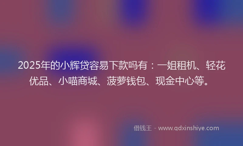2025年的小辉贷容易下款吗有：一姐租机、轻花优品、小喵商城、菠萝钱包、现金中心等。