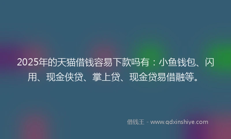 2025年的天猫借钱容易下款吗有：小鱼钱包、闪用、现金侠贷、掌上贷、现金贷易借融等。