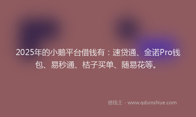 2025年的小鹅平台借钱有：速贷通、金诺Pro钱包、易秒通、桔子买单、随易花等。
