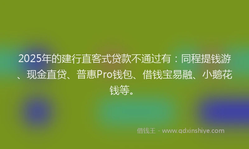 2025年的建行直客式贷款不通过有：同程提钱游、现金直贷、普惠Pro钱包、借钱宝易融、小鹅花钱等。