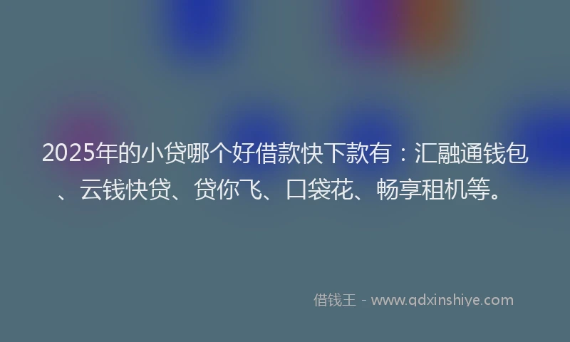 2025年的小贷哪个好借款快下款有：汇融通钱包、云钱快贷、贷你飞、口袋花、畅享租机等。