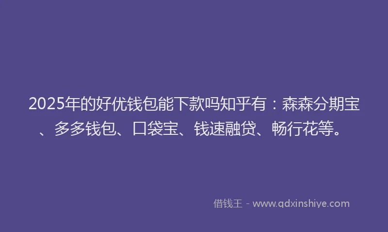 2025年的好优钱包能下款吗知乎有：森森分期宝、多多钱包、口袋宝、钱速融贷、畅行花等。