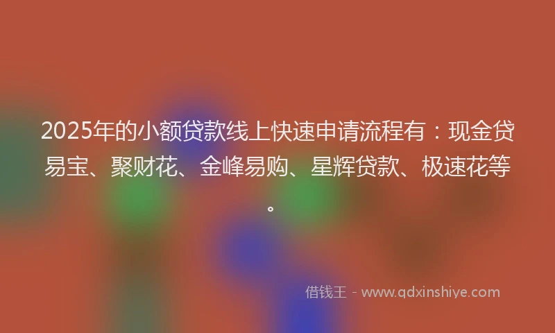 2025年的小额贷款线上快速申请流程有：现金贷易宝、聚财花、金峰易购、星辉贷款、极速花等。
