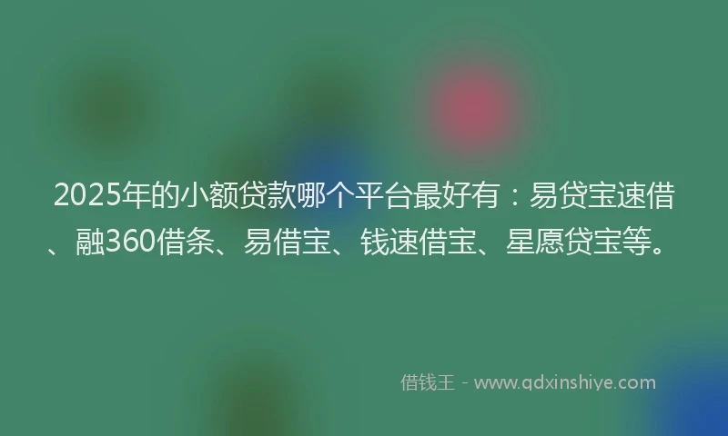 2025年的小额贷款哪个平台最好有：易贷宝速借、融360借条、易借宝、钱速借宝、星愿贷宝等。