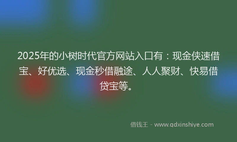 2025年的小树时代官方网站入口有：现金侠速借宝、好优选、现金秒借融途、人人聚财、快易借贷宝等。