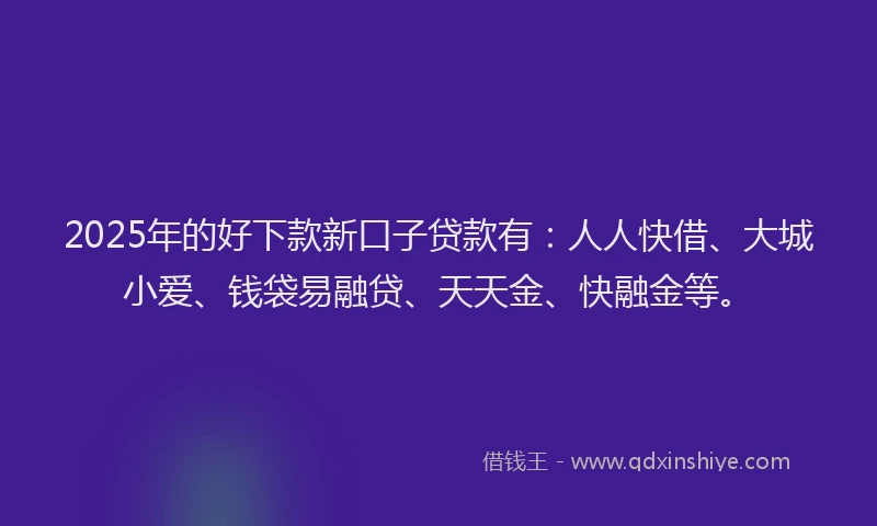 2025年的好下款新口子贷款有：人人快借、大城小爱、钱袋易融贷、天天金、快融金等。