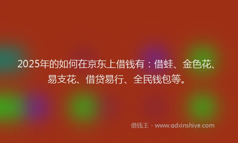 2025年的如何在京东上借钱有：借蛙、金色花、易支花、借贷易行、全民钱包等。