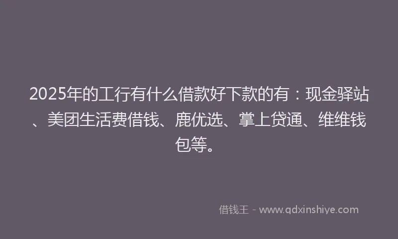 2025年的工行有什么借款好下款的有：现金驿站、美团生活费借钱、鹿优选、掌上贷通、维维钱包等。