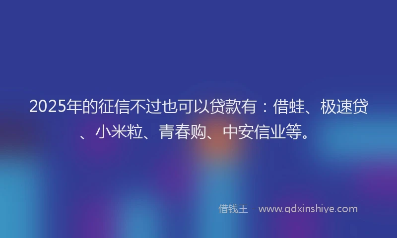 2025年的征信不过也可以贷款有：借蛙、极速贷、小米粒、青春购、中安信业等。