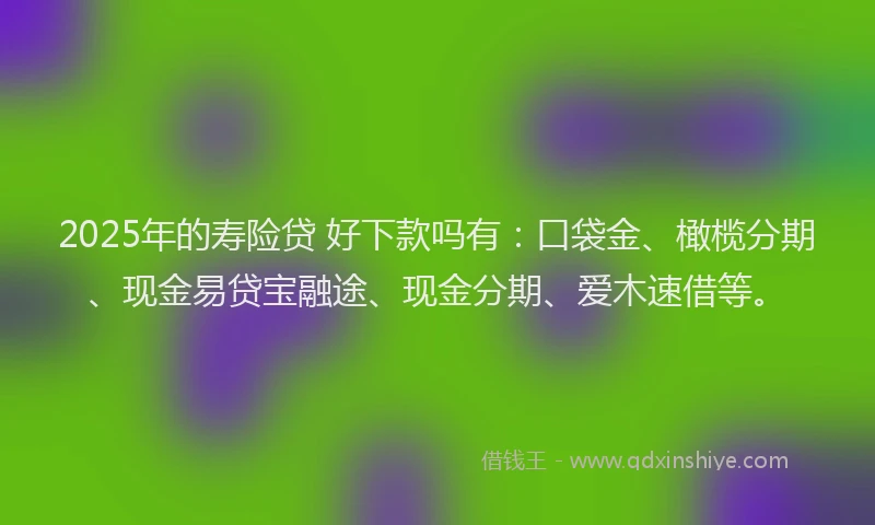 2025年的寿险贷 好下款吗有：口袋金、橄榄分期、现金易贷宝融途、现金分期、爱木速借等。