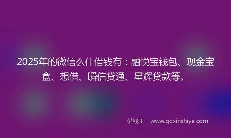 2025年的微信么什借钱有：融悦宝钱包、现金宝盒、想借、瞬信贷通、星辉贷款等。