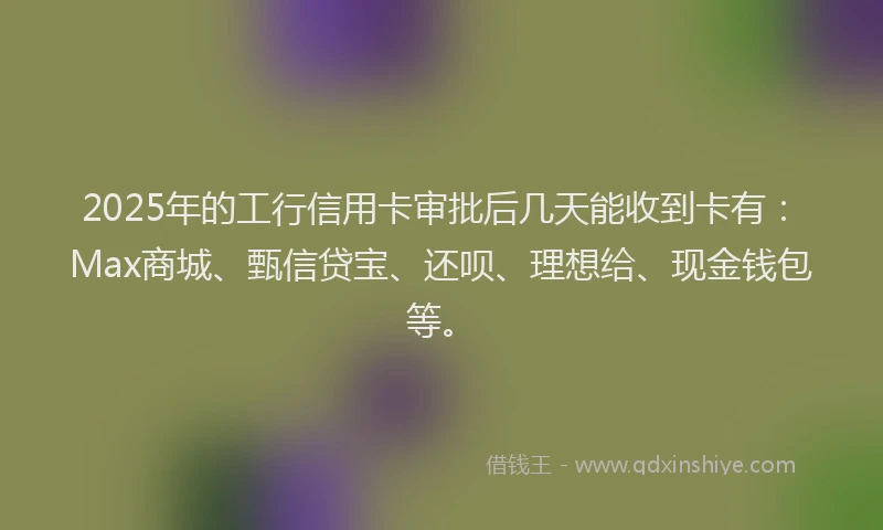 2025年的工行信用卡审批后几天能收到卡有：Max商城、甄信贷宝、还呗、理想给、现金钱包等。