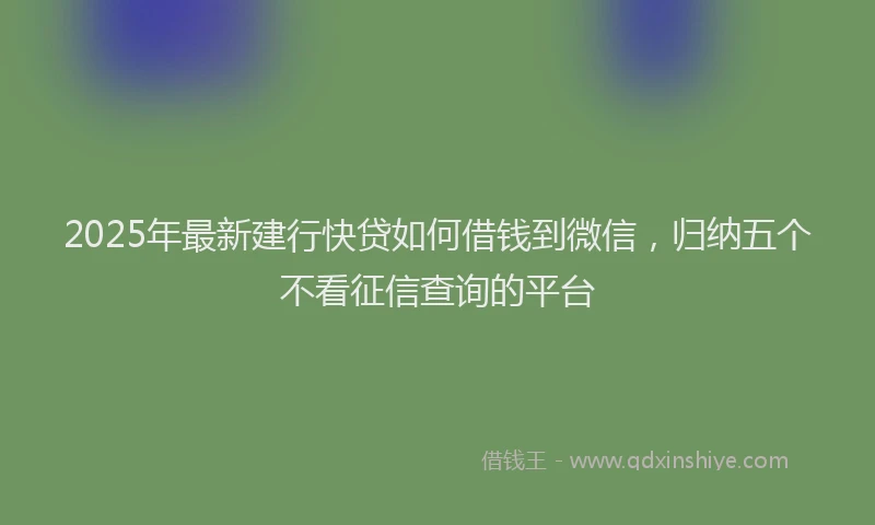 2025年最新建行快贷如何借钱到微信，归纳五个不看征信查询的平台