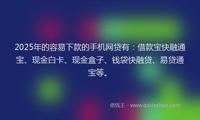 2025年的容易下款的手机网贷有：借款宝快融通宝、现金白卡、现金盒子、钱袋快融贷、易贷通宝等。