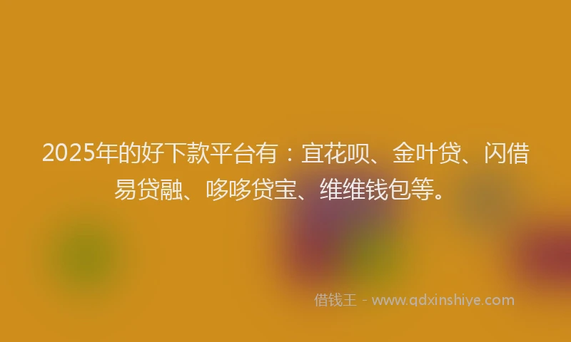 2025年的好下款平台有：宜花呗、金叶贷、闪借易贷融、哆哆贷宝、维维钱包等。
