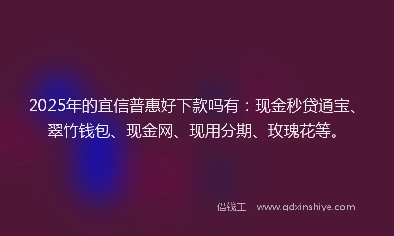 2025年的宜信普惠好下款吗有：现金秒贷通宝、翠竹钱包、现金网、现用分期、玫瑰花等。
