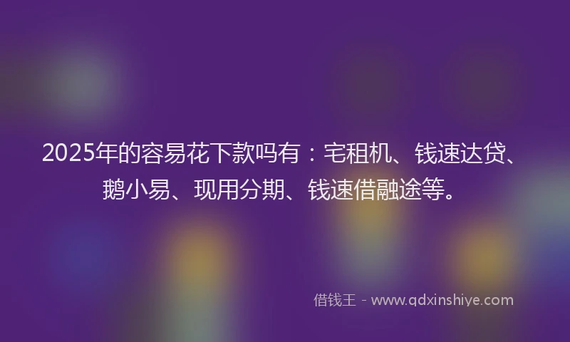 2025年的容易花下款吗有：宅租机、钱速达贷、鹅小易、现用分期、钱速借融途等。