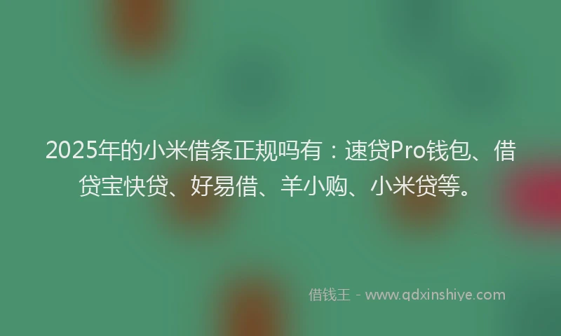2025年的小米借条正规吗有：速贷Pro钱包、借贷宝快贷、好易借、羊小购、小米贷等。
