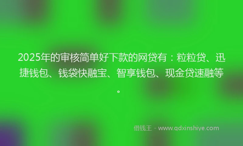 2025年的审核简单好下款的网贷有：粒粒贷、迅捷钱包、钱袋快融宝、智享钱包、现金贷速融等。