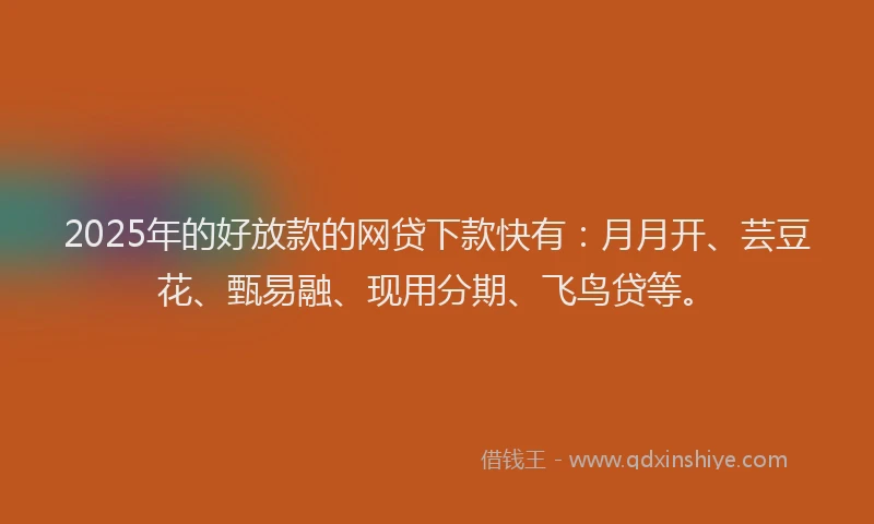 2025年的好放款的网贷下款快有：月月开、芸豆花、甄易融、现用分期、飞鸟贷等。