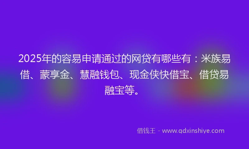 2025年的容易申请通过的网贷有哪些有：米族易借、蒙享金、慧融钱包、现金侠快借宝、借贷易融宝等。