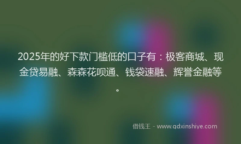 2025年的好下款门槛低的口子有：极客商城、现金贷易融、森森花呗通、钱袋速融、辉誉金融等。