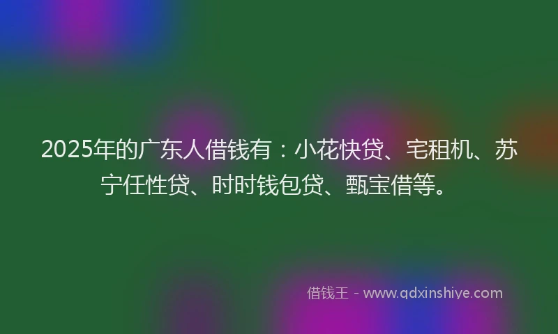 2025年的广东人借钱有：小花快贷、宅租机、苏宁任性贷、时时钱包贷、甄宝借等。