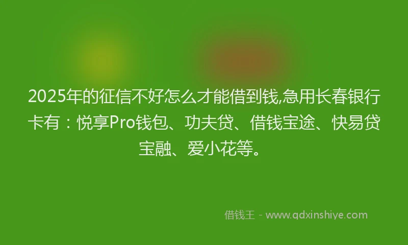 2025年的征信不好怎么才能借到钱,急用长春银行卡有：悦享Pro钱包、功夫贷、借钱宝途、快易贷宝融、爱小花等。