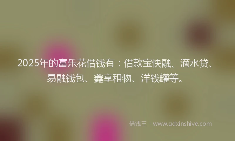 2025年的富乐花借钱有：借款宝快融、滴水贷、易融钱包、鑫享租物、洋钱罐等。
