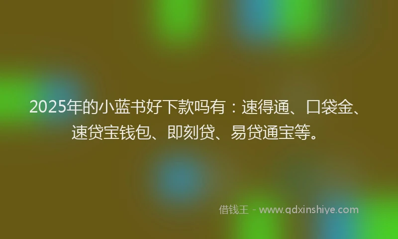 2025年的小蓝书好下款吗有：速得通、口袋金、速贷宝钱包、即刻贷、易贷通宝等。